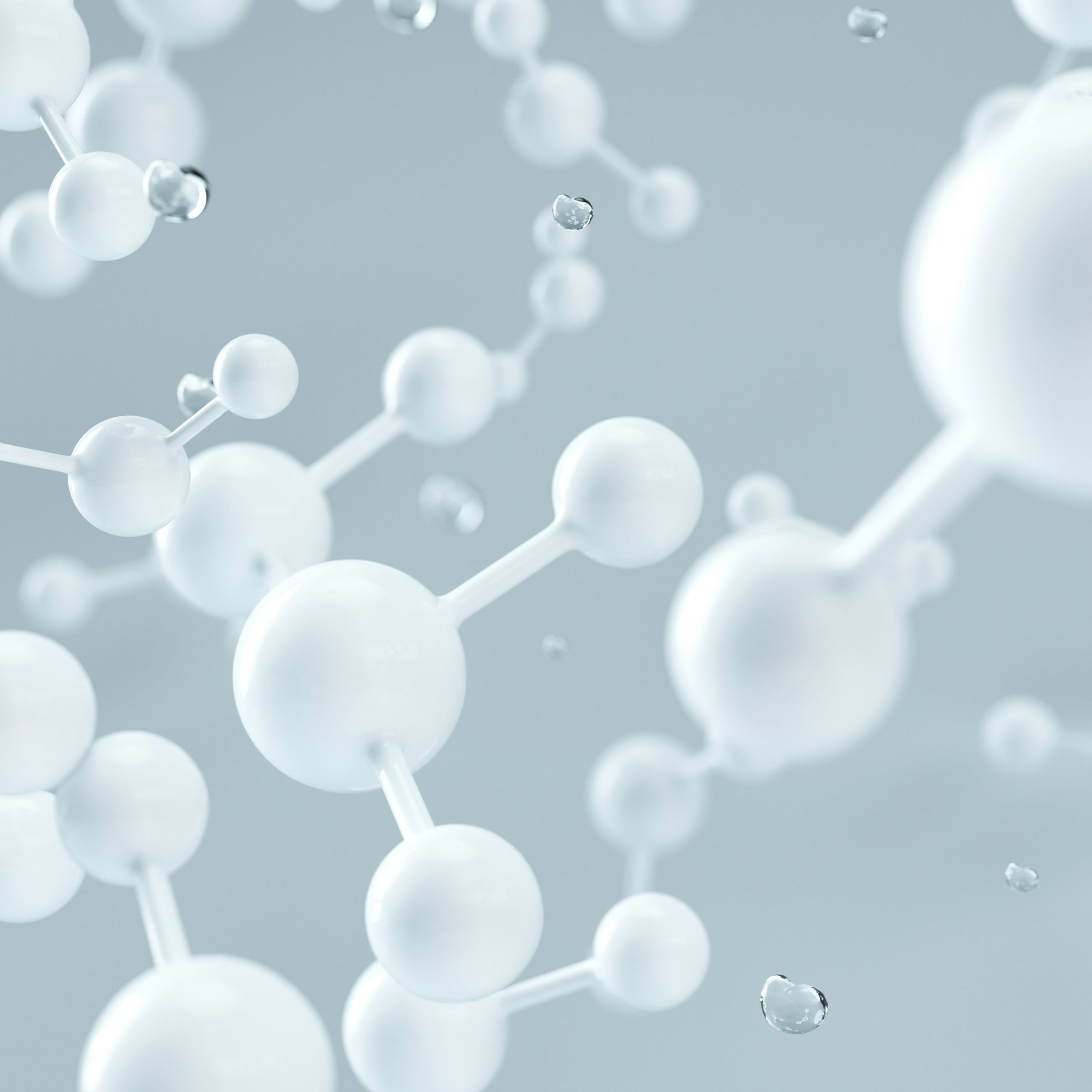 White h2o molecules or atoms, abstract clean , scientific, or medical structures